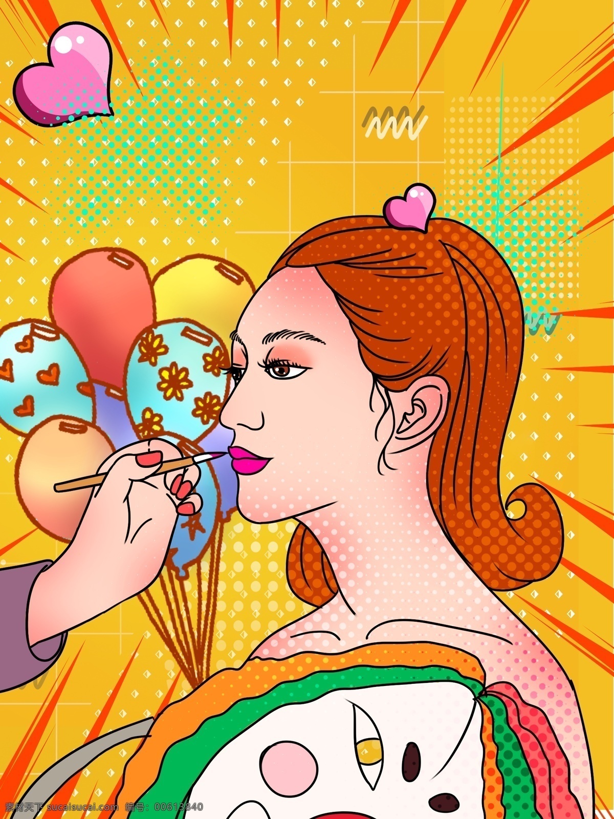 彩繪 遇見 美麗 女孩 時尚 插畫 背景 卡通 化妝 美麗女孩 氣球