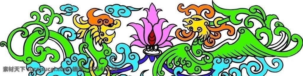龍鳳 龍鳳戲蓮 蓮花 中國龍 中國鳳 云 紋樣 中國花樣 古典花紋 矢量文件 刺繡 美麗 花紋花邊 底紋邊框 矢量
