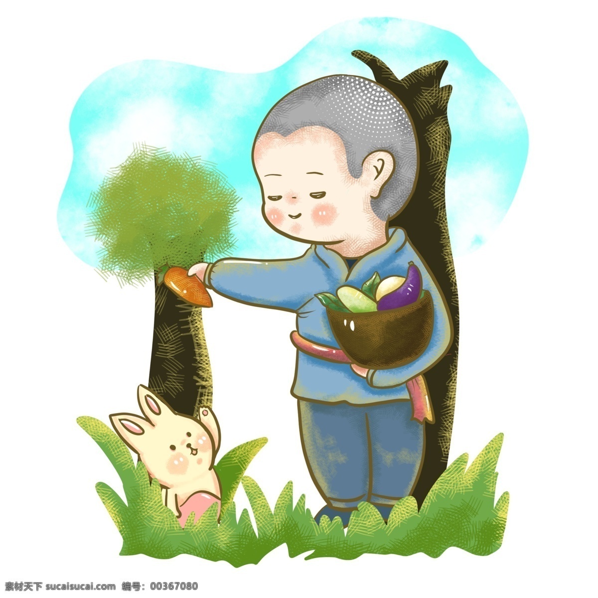 小和 尚可 愛卡 通化 緣 勤勞 蔬菜 世界 無 肉 日 小和尚 可愛 卡通 化緣 世界無肉 清淡飲食 動物 兔子 溫馨