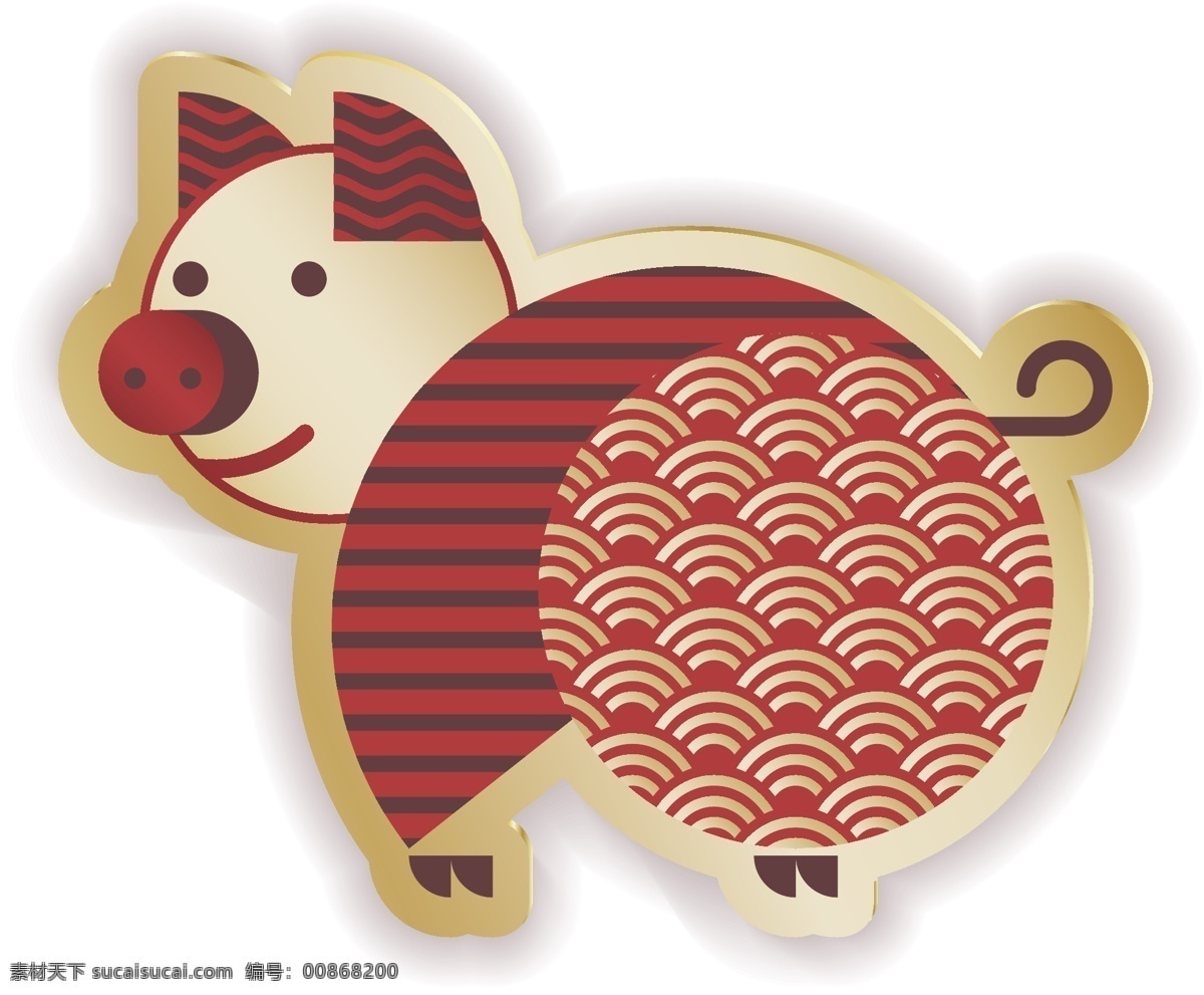 卡通 中國 風(fēng) 豬年 元素 喜慶 線條 花紋 中國風(fēng) 手繪 金豬 ai元素 矢量元素