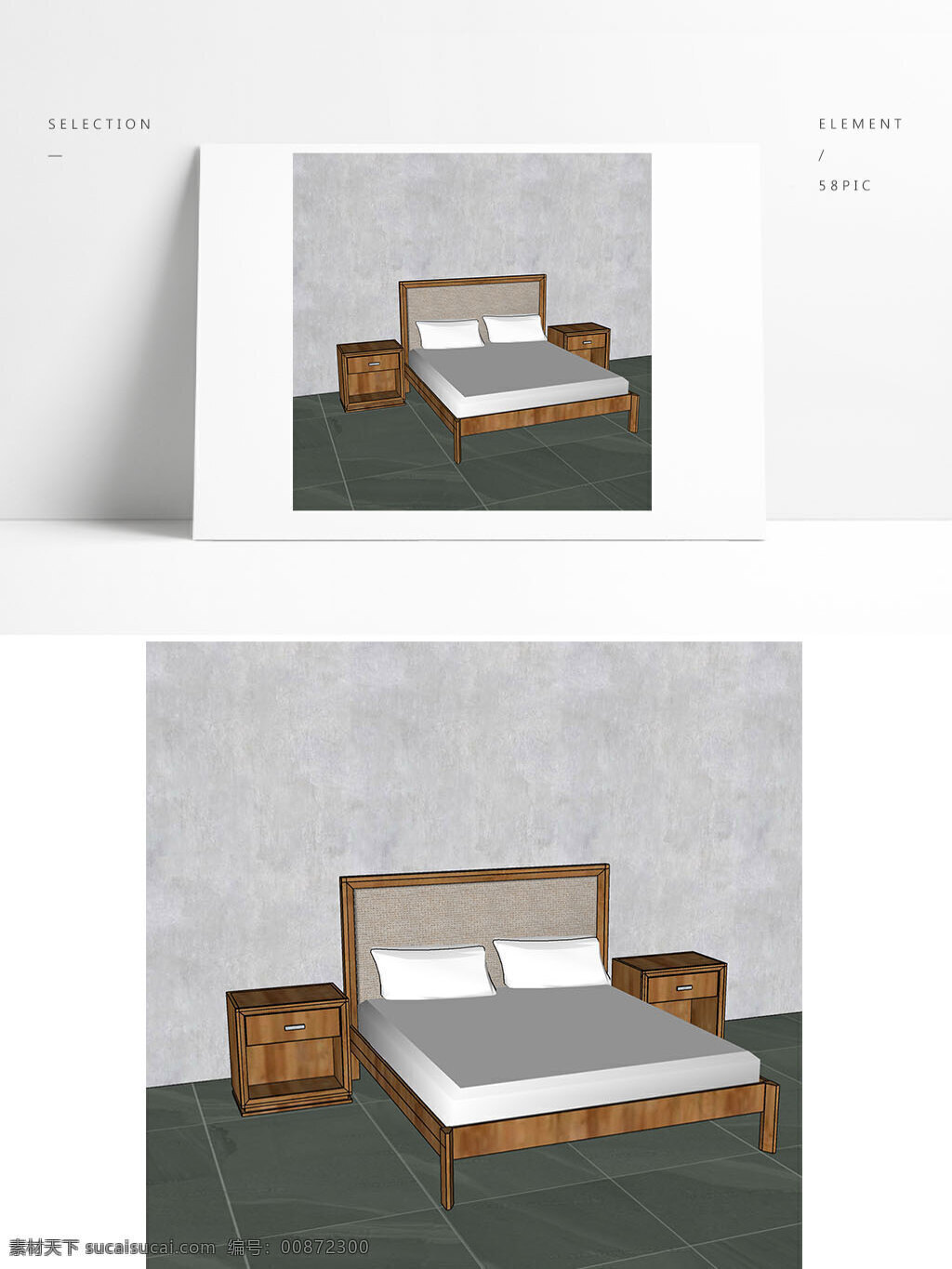 木色 简约 床 床头柜 自然木色