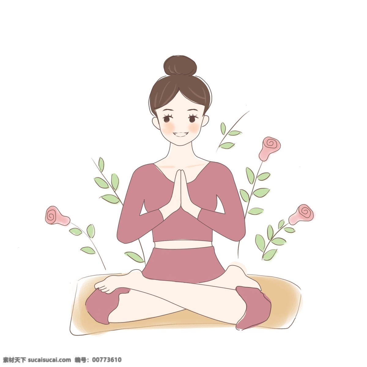 瑜伽 女孩 卡通 手绘 练瑜伽 祈祷 塑身 静坐 养生 美容 减肥 瘦身 瑜伽美女 瑜伽动作