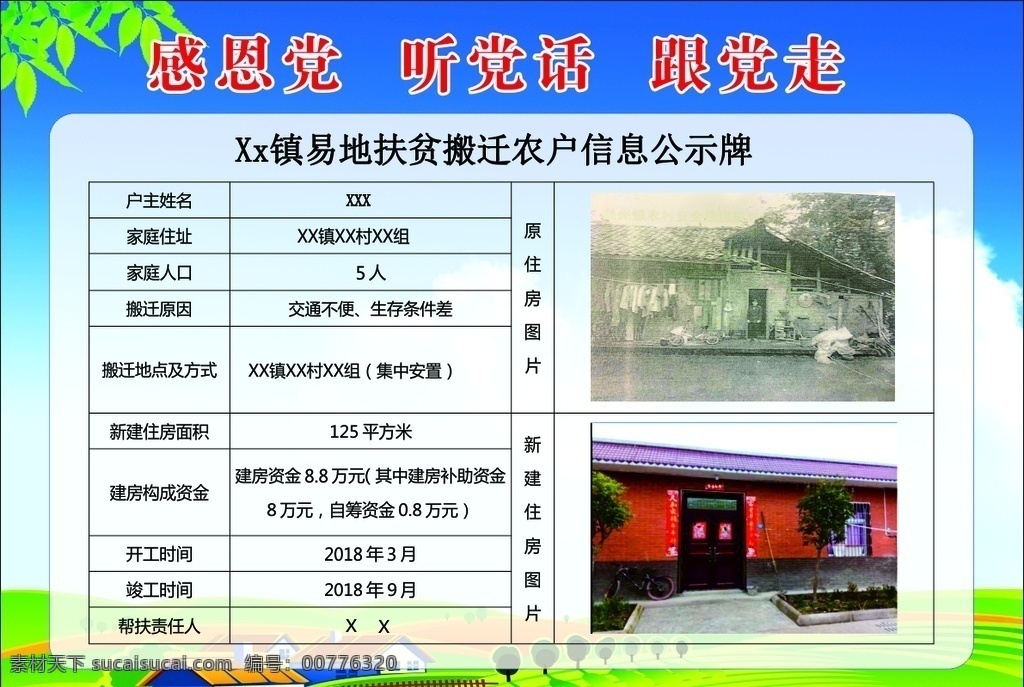 精準(zhǔn)扶貧 脫貧 易地搬遷 明白卡 公示牌 集中安置點(diǎn) 展板模板