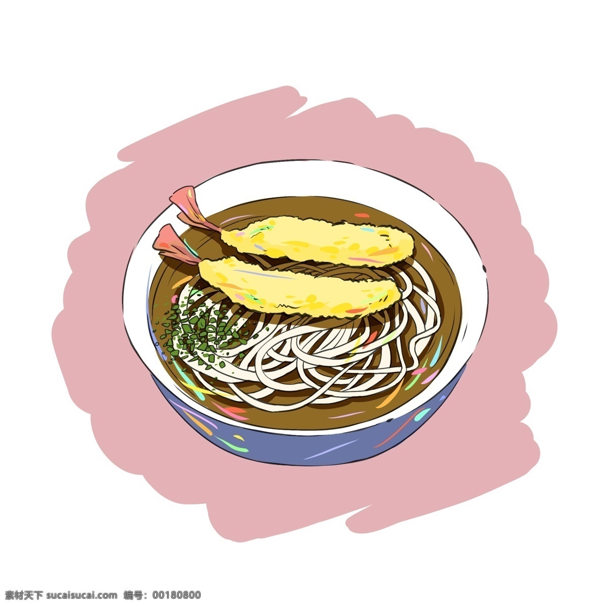手繪 原創(chuàng)動漫 食品 日式 食物 炸 蝦 烏 冬 碗 動漫 炸蝦 天婦羅 烏冬面 蔥花 原創(chuàng)
