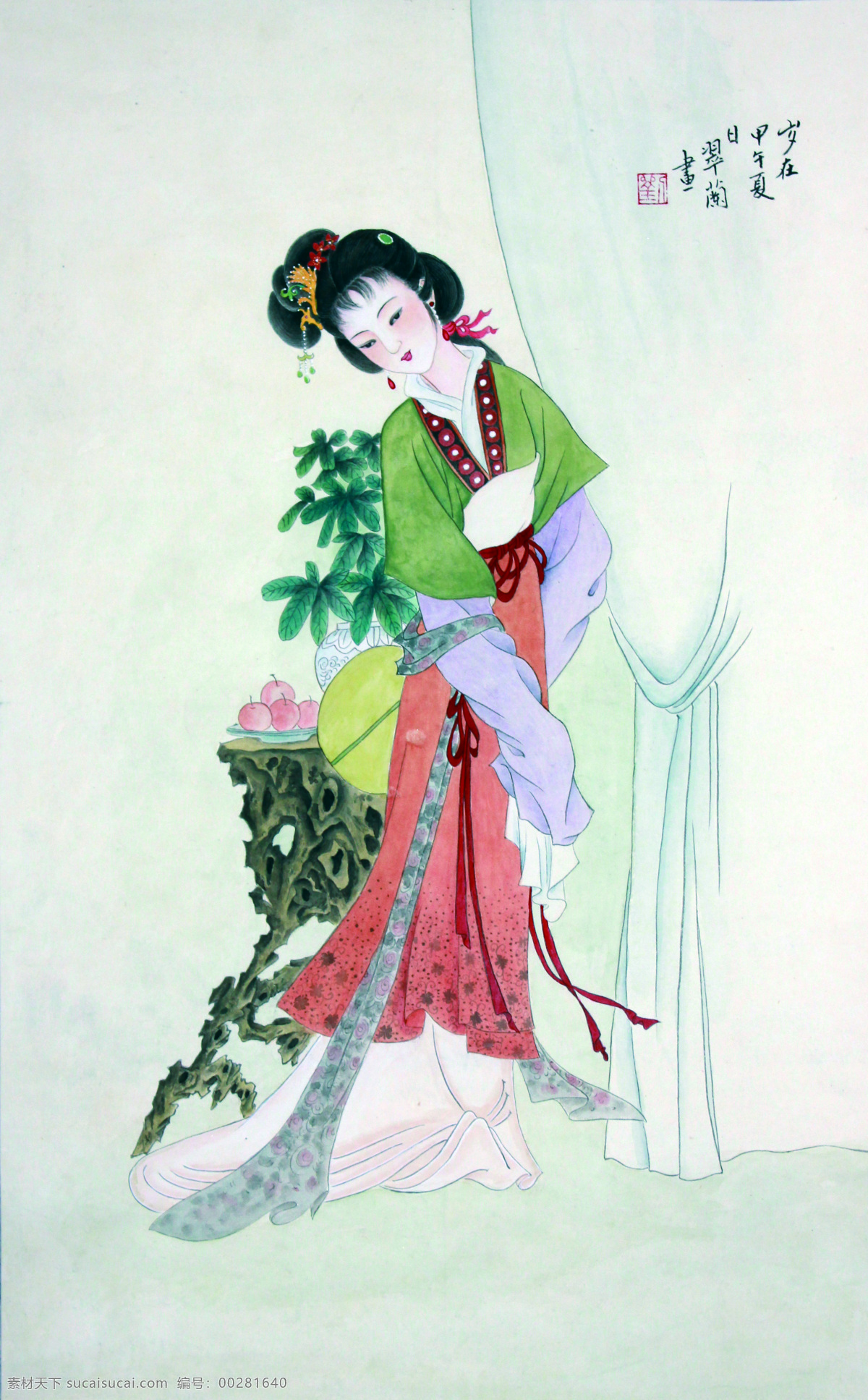 美人圖 國畫 古裝女子 水墨畫 文化藝術(shù) 繪畫書法 gh