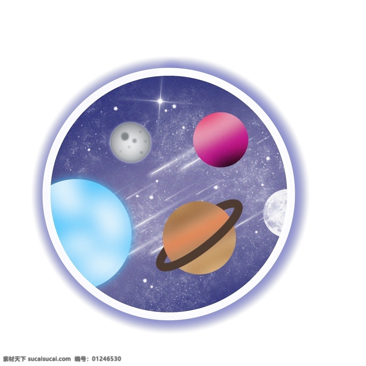 梦幻 星球 星云 彩色 渐变 宇宙 插画 元素 蓝色 紫色 粉色 灰色 地球 月亮 流星 星星 木星 霓虹 详情