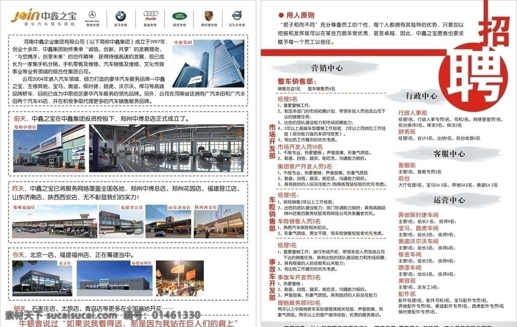 招聘 單頁(yè) 中鑫之寶 奔馳 寶馬 保時(shí)捷 豪華汽車專修 北京店 矢量