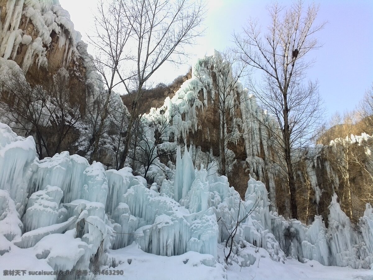 冰瀑 风景 冰山 冰锥 大树 自然景观 自然风景