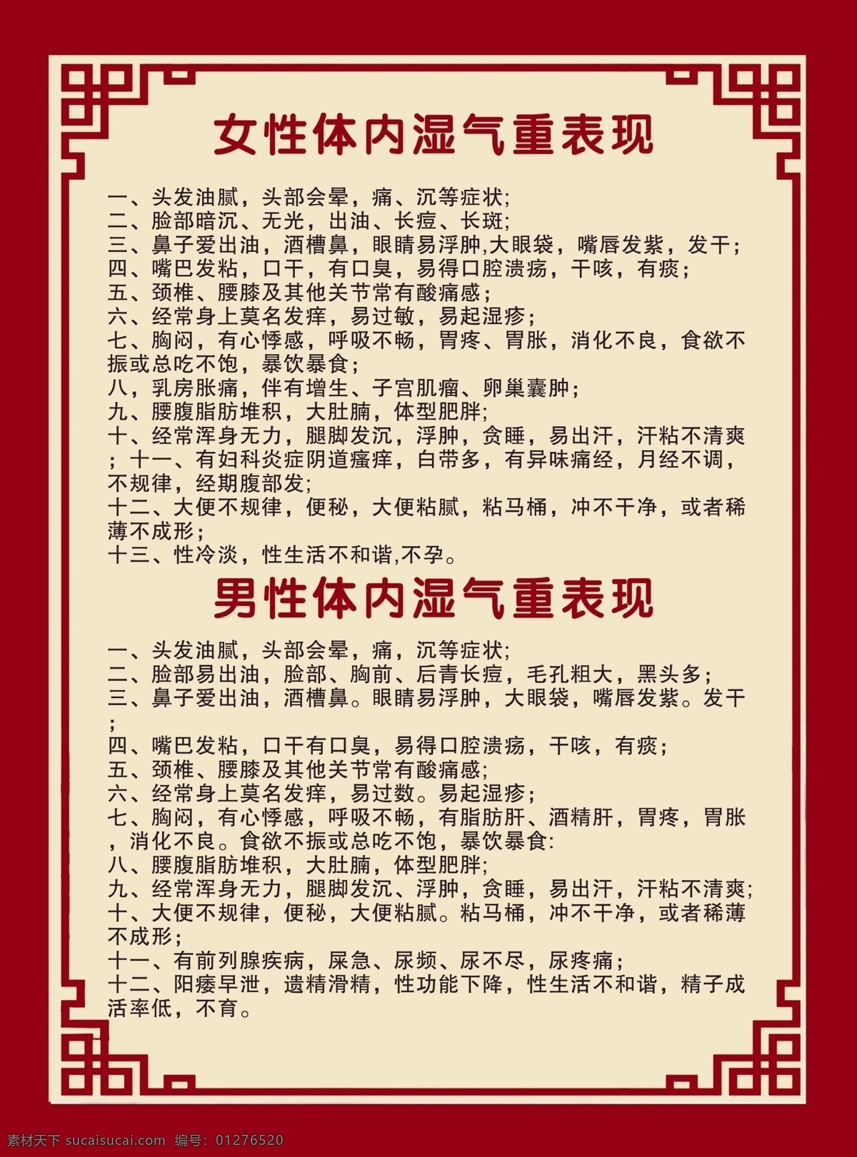 濕氣表現(xiàn) 美容院裝飾畫 男性濕氣 女性濕氣 復古邊框