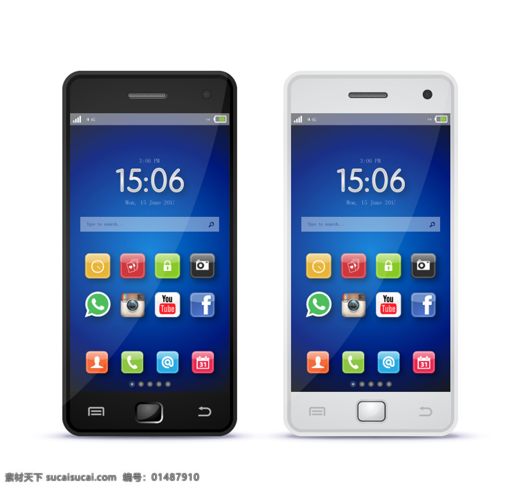 款 精美 手機(jī) 矢量圖 電子產(chǎn)品 智能 應(yīng)用程序 主 界面 白色