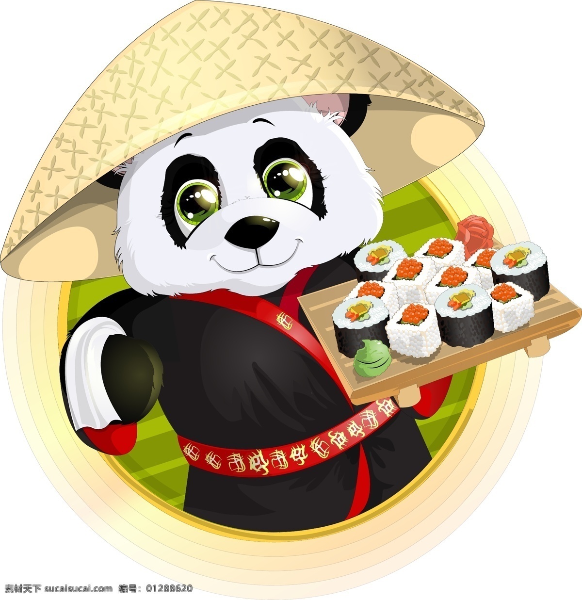 端 寿司 功夫 熊猫 餐饮 卡通 日本 矢量 高清图片