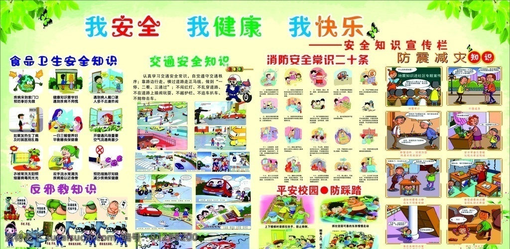 我健康 我快樂(lè) 我安全 消防 交通 踩踏 防震 宣傳欄 幼兒