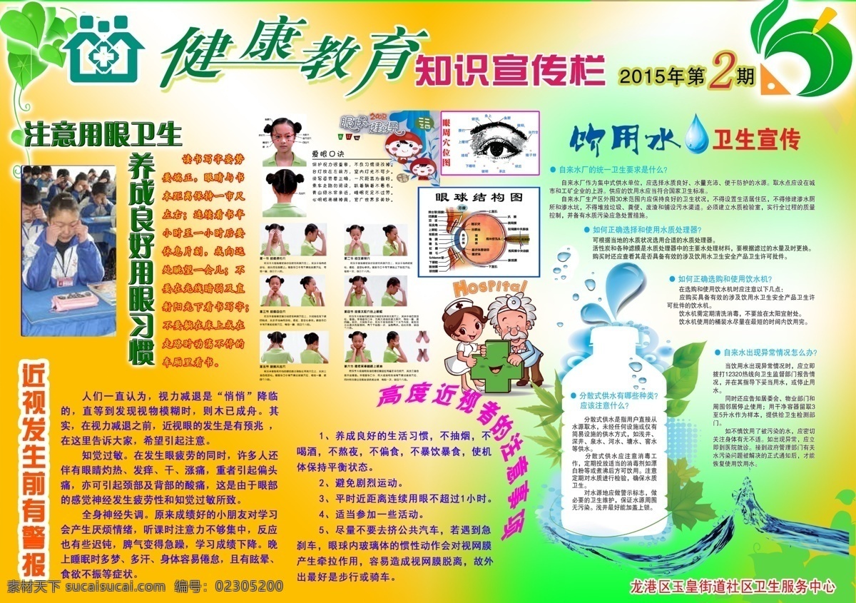 健康教育宣傳 近視 高度近視 眼保健操 眼結(jié)構(gòu) 飲用水 水健康 展板 分層
