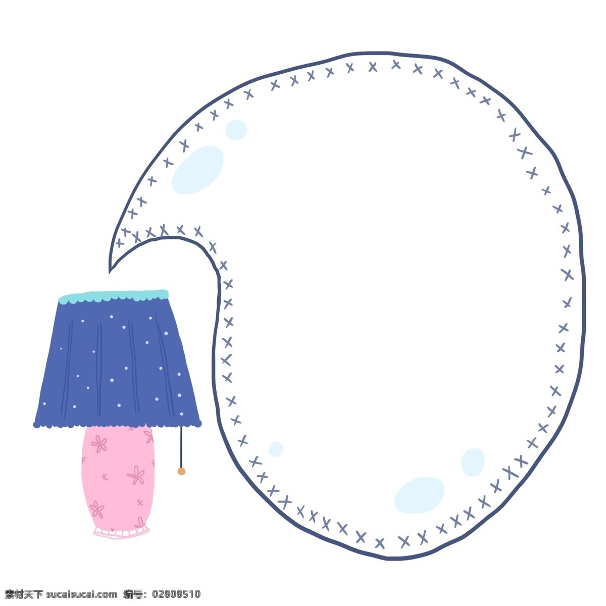 手繪 臺(tái)燈 晚安 貼紙 對(duì)話框 元素 邊框 少女 卡通