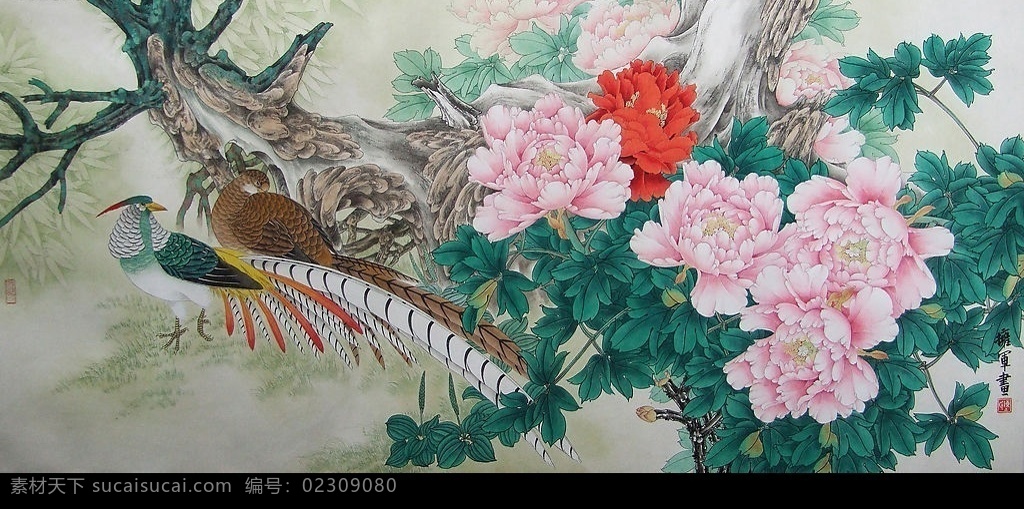 工筆花鳥 金雞 牡丹花 石頭 文化藝術(shù) 繪畫書法 設(shè)計(jì)圖庫