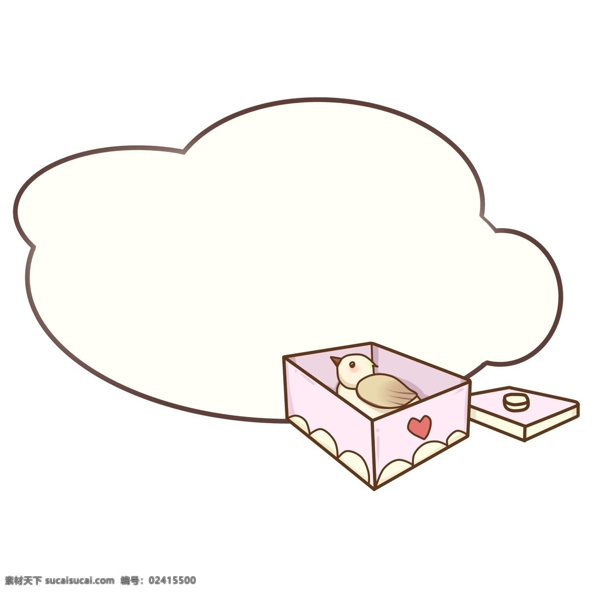 可爱 小鸟 盒子 文本 框 可爱边框 白色云朵装饰 粉色礼盒插画 小动物小鸟 卡通边框