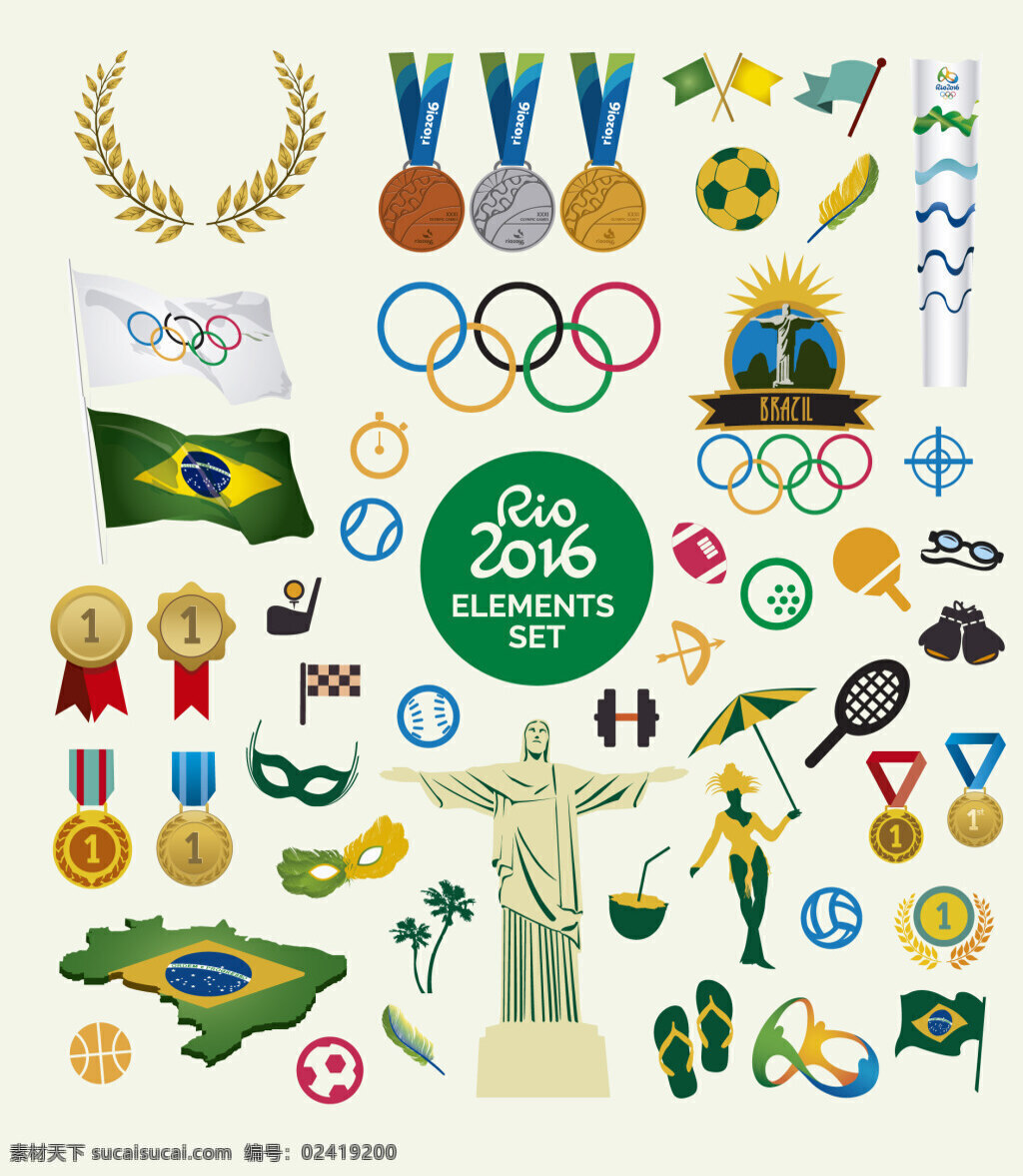 rio 2016 奧運 元素 2016奧運 rio奧運 獎牌 金牌 面具 足球 耶穌 國旗 球拍 運動 白色