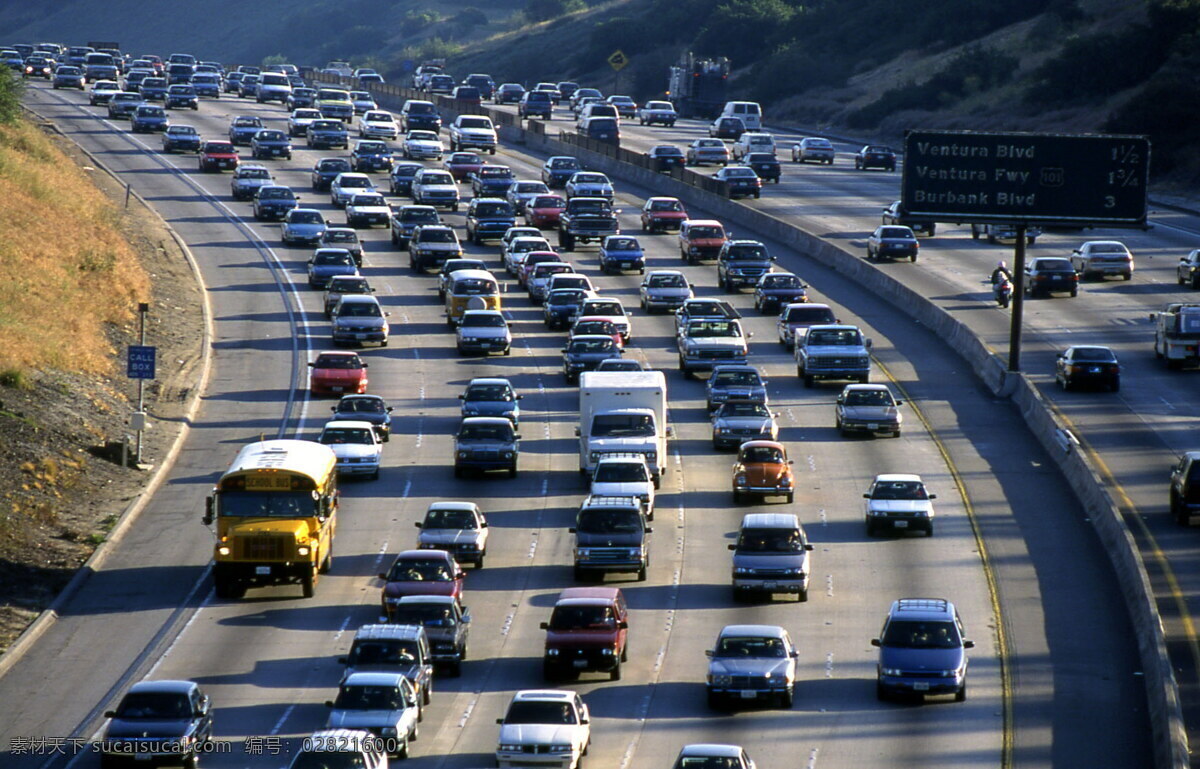 洛杉矶 高速公路 堵车 美国 车流 高速 公路 汽车 轿车 车流量 行驶 交通 运输工具 场景特写 自然景观