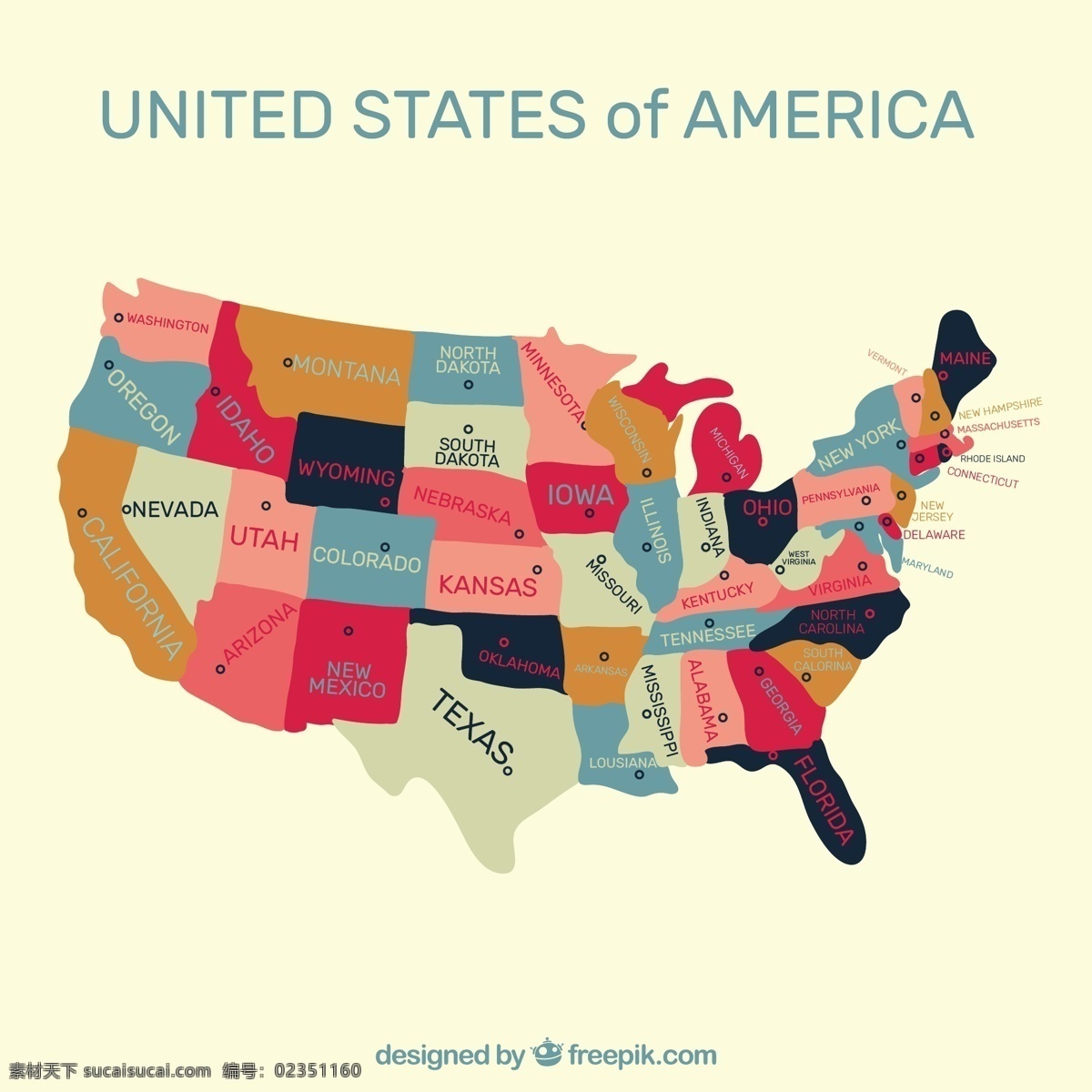 手绘 美国 地图 背景 矢量 设计素材 美国地图