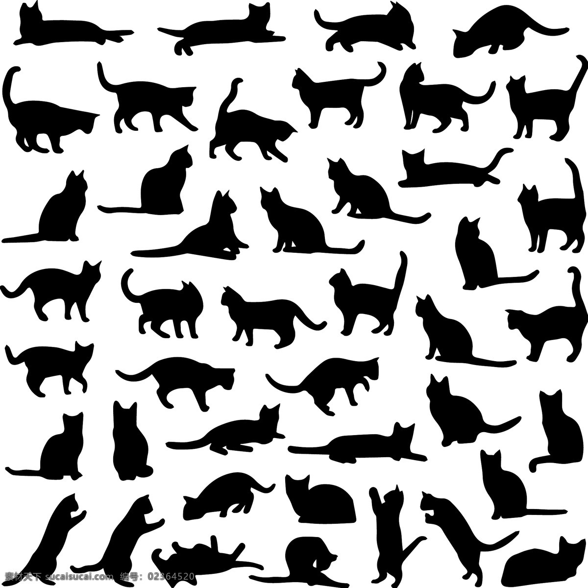 猫咪 猫咪剪影 黑色 剪影 猫 小猫 宠物 动物 卡通 插画 背景 海报 画册 矢量动物 家禽家畜 生物世界 平面设计素材