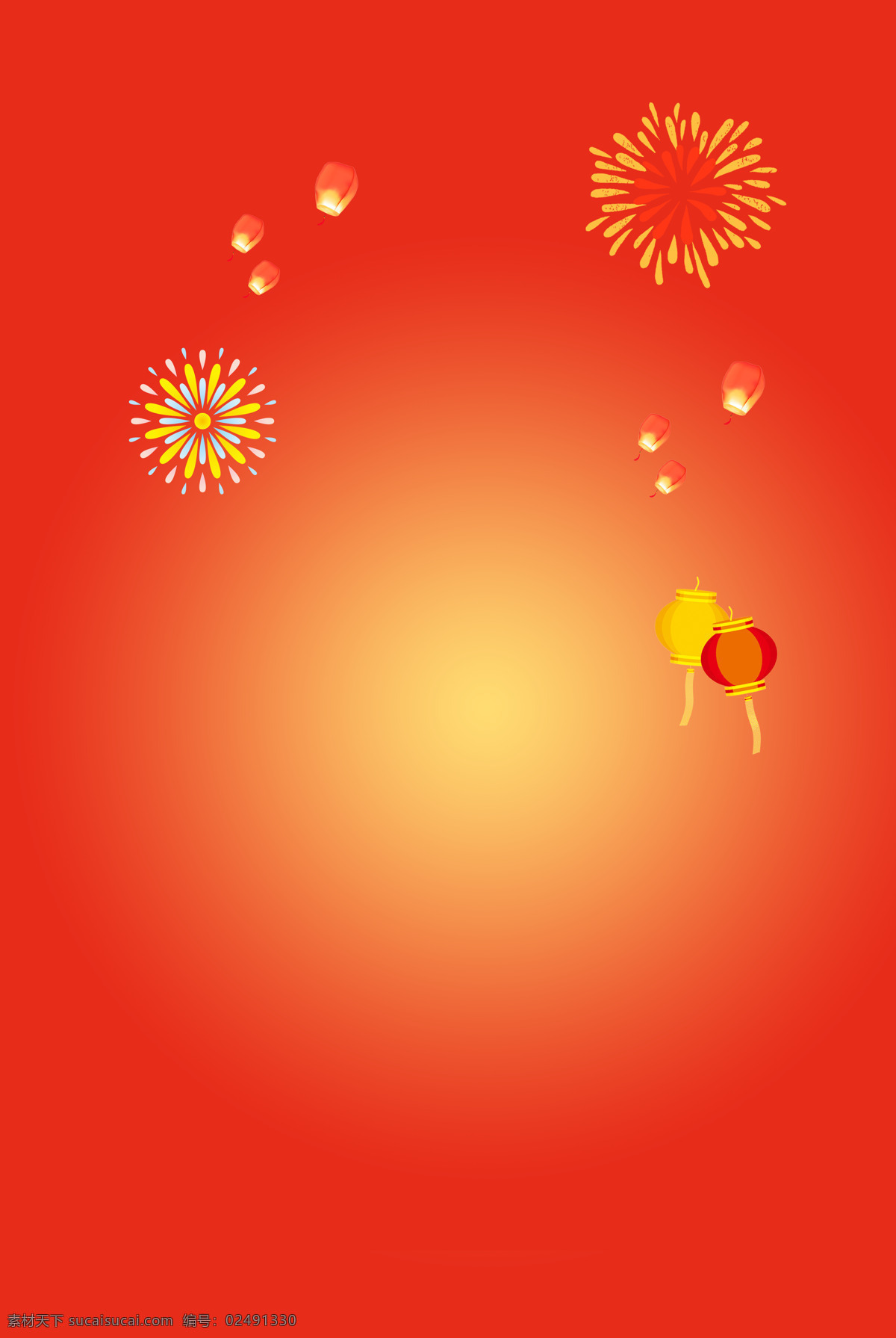 紅色 扁平 卡通 新年 背景 燈籠 漸變 煙花