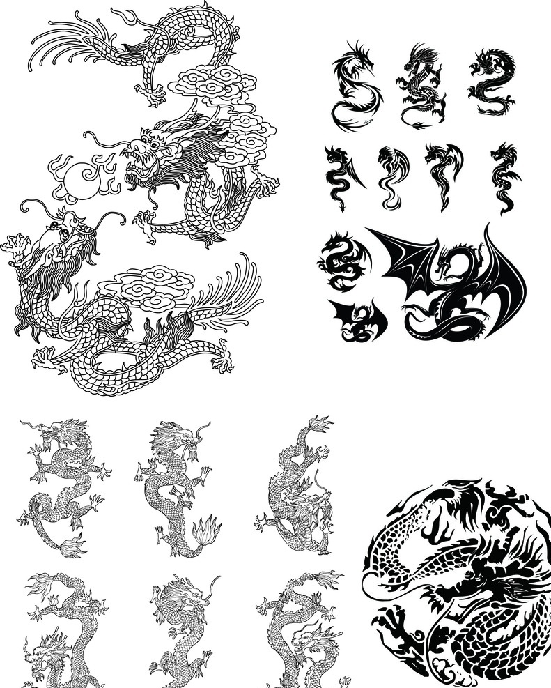 中國龍 矢量 線條 龍 各種龍 生物世界