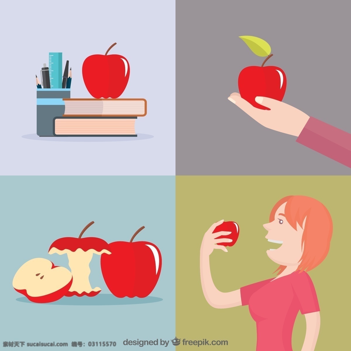 红苹果 插画 矢量 书本 笔筒 苹果 手臂 女子 苹果核 高清图片