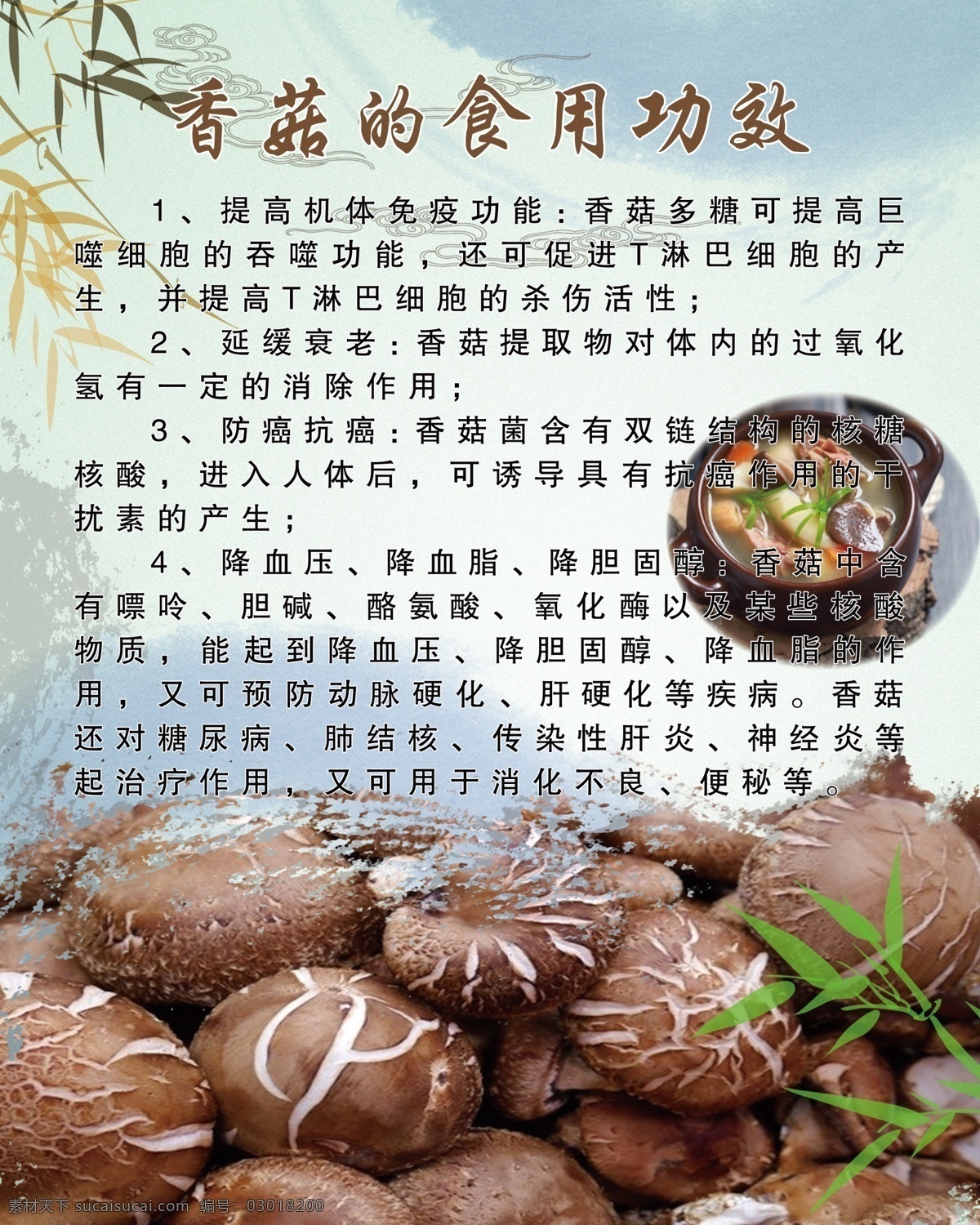 香菇 食用 功效 背景 飯店 版面 廣告 展板 說明 展板模板 廣告設(shè)計模板 源文件
