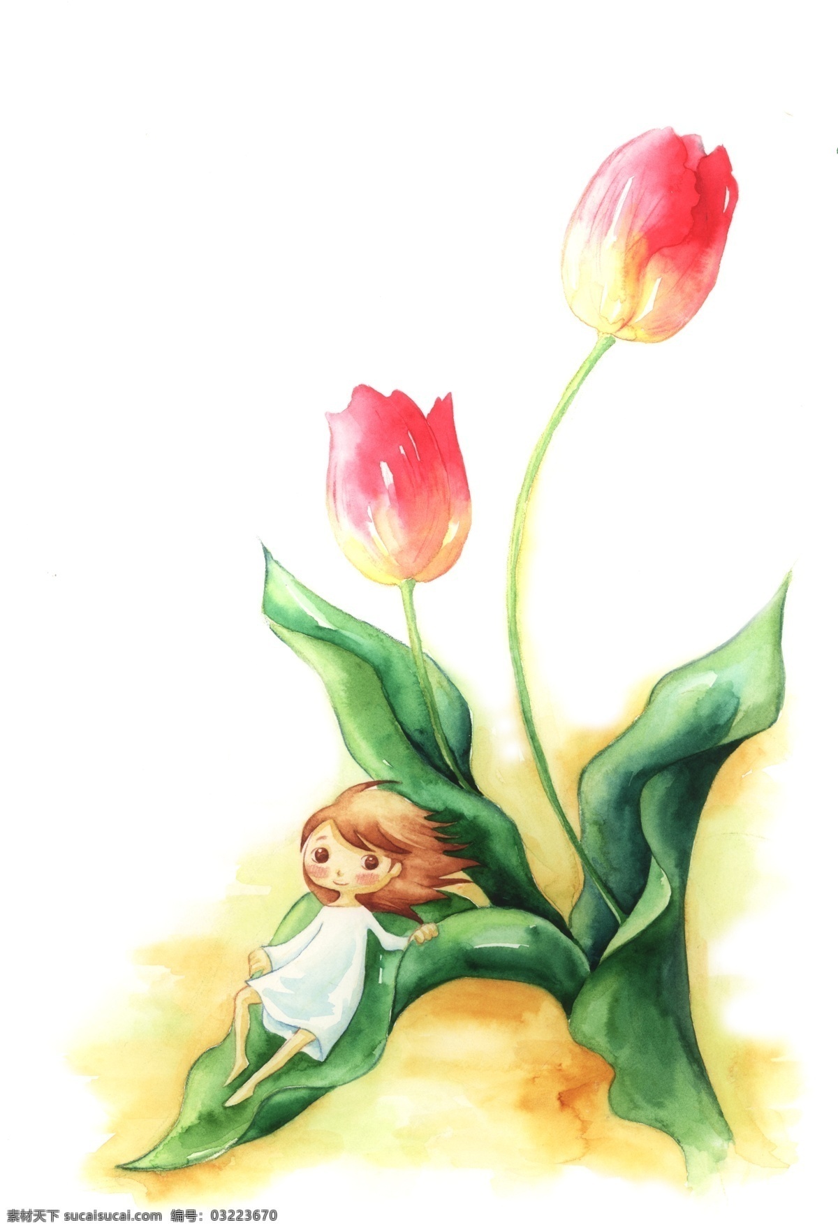 自然 彩繪 源文件 設(shè)計素材 psd源文件 風 風景 紅色 花朵 滑梯 綠色 小女孩 郁金香 植物 葉子 園藝 小人國 小人