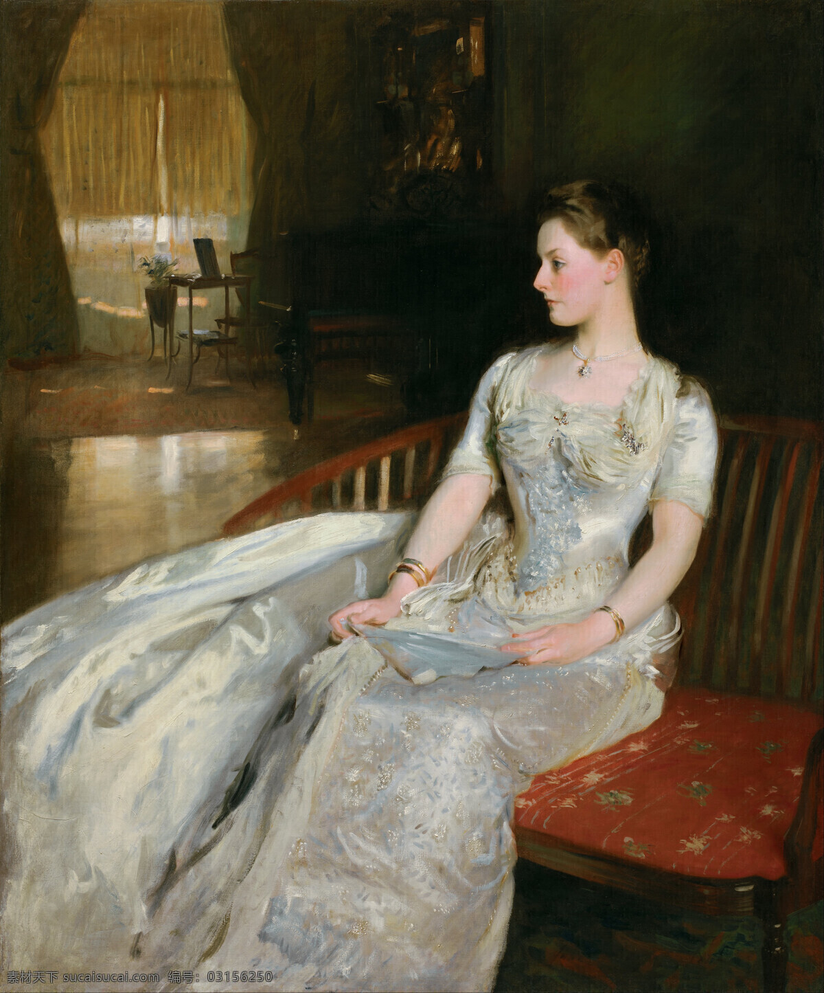 约翰 辛格 萨金特 作品 美国画家 塞西尔韦德 夫人 年轻貌美 坐像 白色连衣裙 19世纪油画 油画 文化艺术 绘画书法