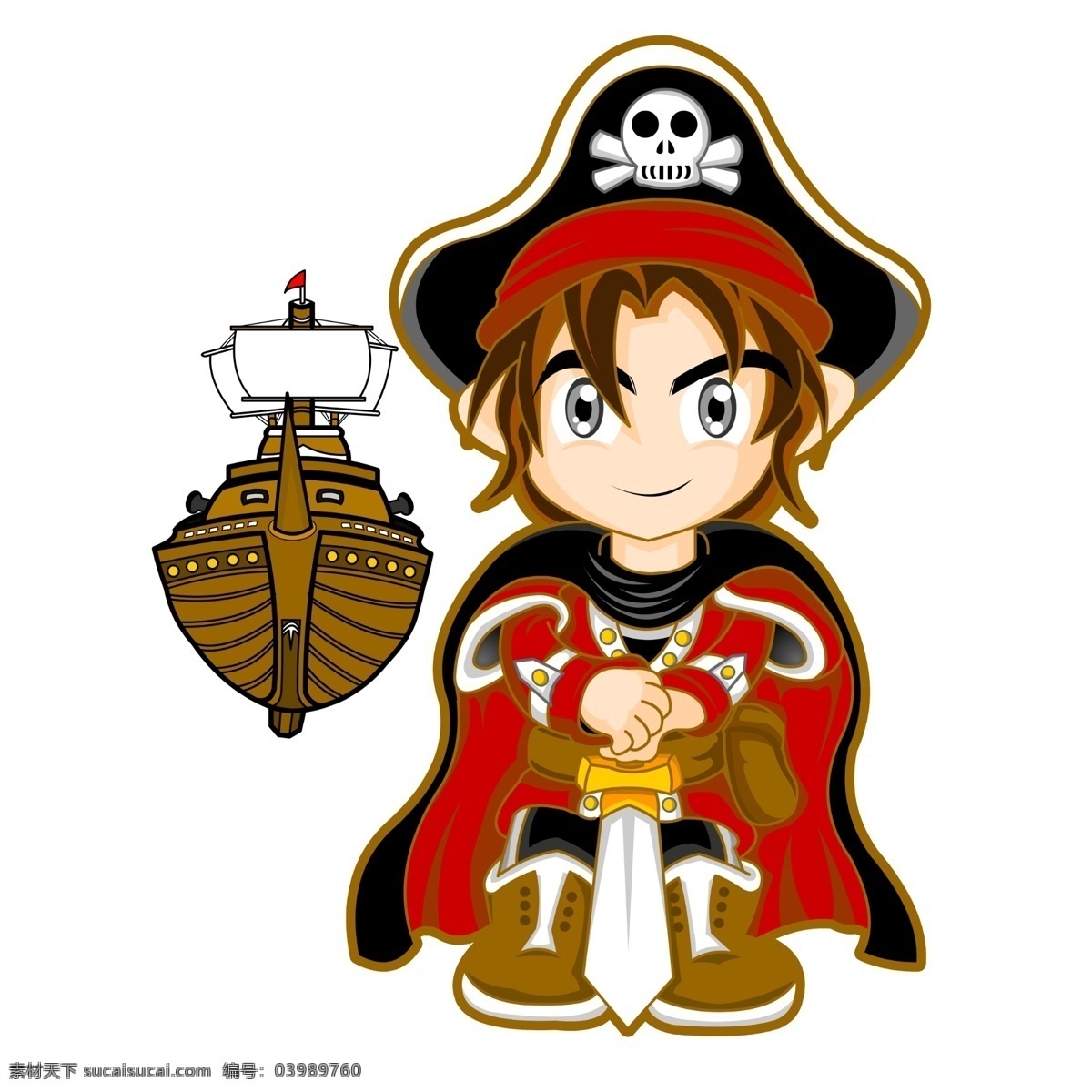 原创 手绘 卡通 海盗 船长 三帆船 卡通动漫 动漫动画 动漫人物