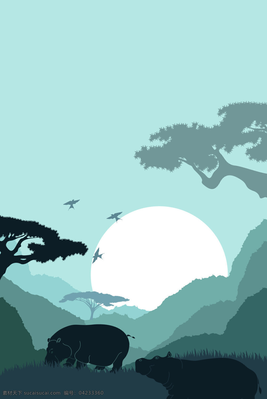動物 風(fēng)景 海報背景 落日 森林 矢量 自然風(fēng)光 手繪 唯美 背景 松枝 野豬 自然動物 自然風(fēng)景