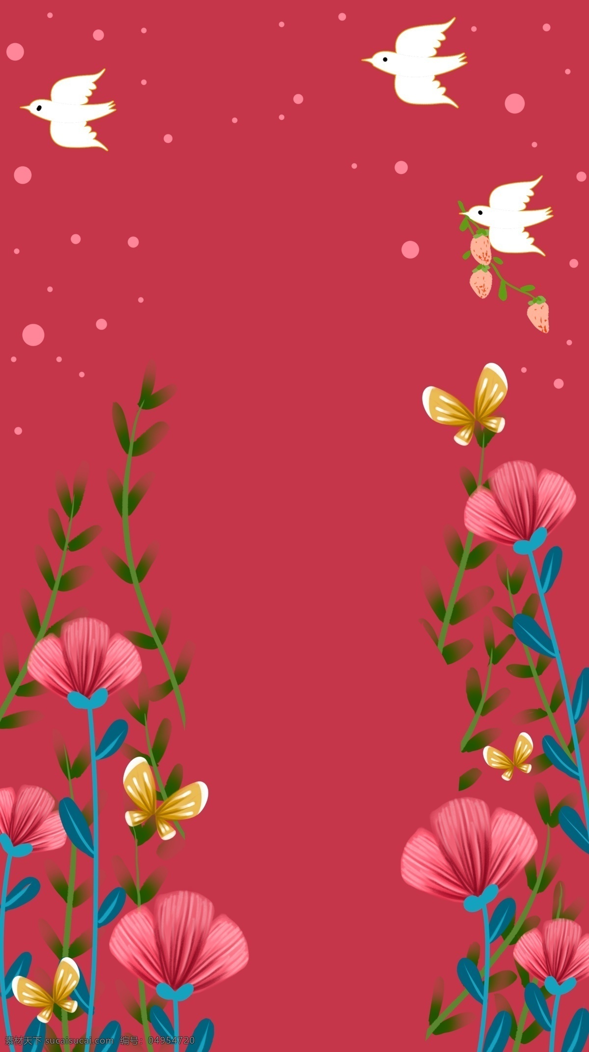 红色 唯美 花卉 植物 插画 背景 红色背景 唯美背景 花卉植物 广告背景 背景素材 背景展板 彩色背景