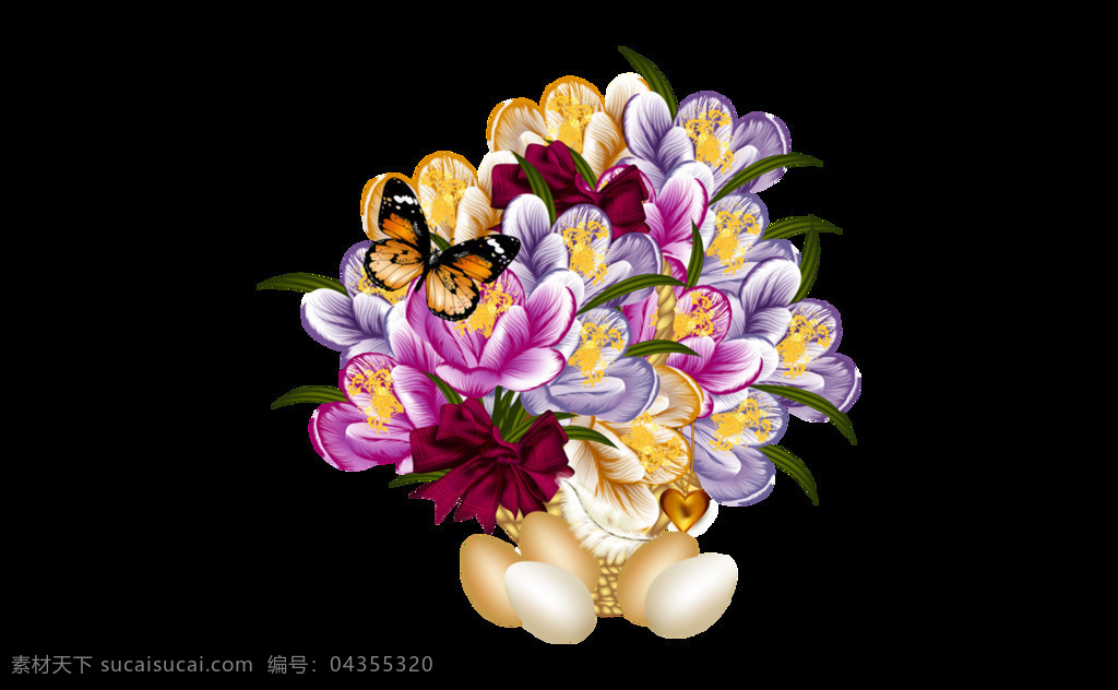卡通 彩色 鮮花 元素 png元素 花朵 花束 免摳元素 透明素材