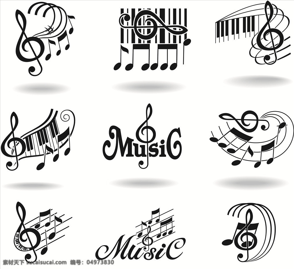 矢量 音乐 音符 彩绘 手绘 乐器 乐符 元素 黑白乐符 黑白音符 五线谱 音乐卡通 演唱会海报 个性音乐