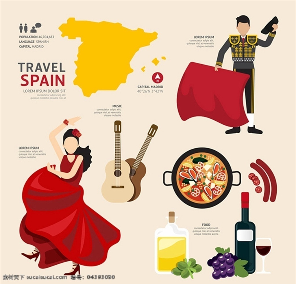 西班牙 文化 元素 民族特色 扁平化图标 西班牙旅游 旅行 旅游景点 著名景点 矢量 高清图片