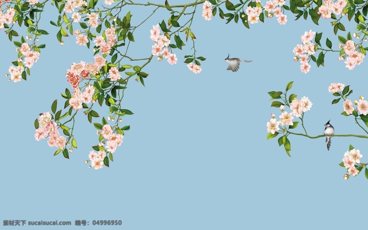 手繪 花鳥 電視 背景 墻 手繪花鳥 背景墻 沙發(fā) 床頭 臥室 工裝 家裝 分層 背景素材