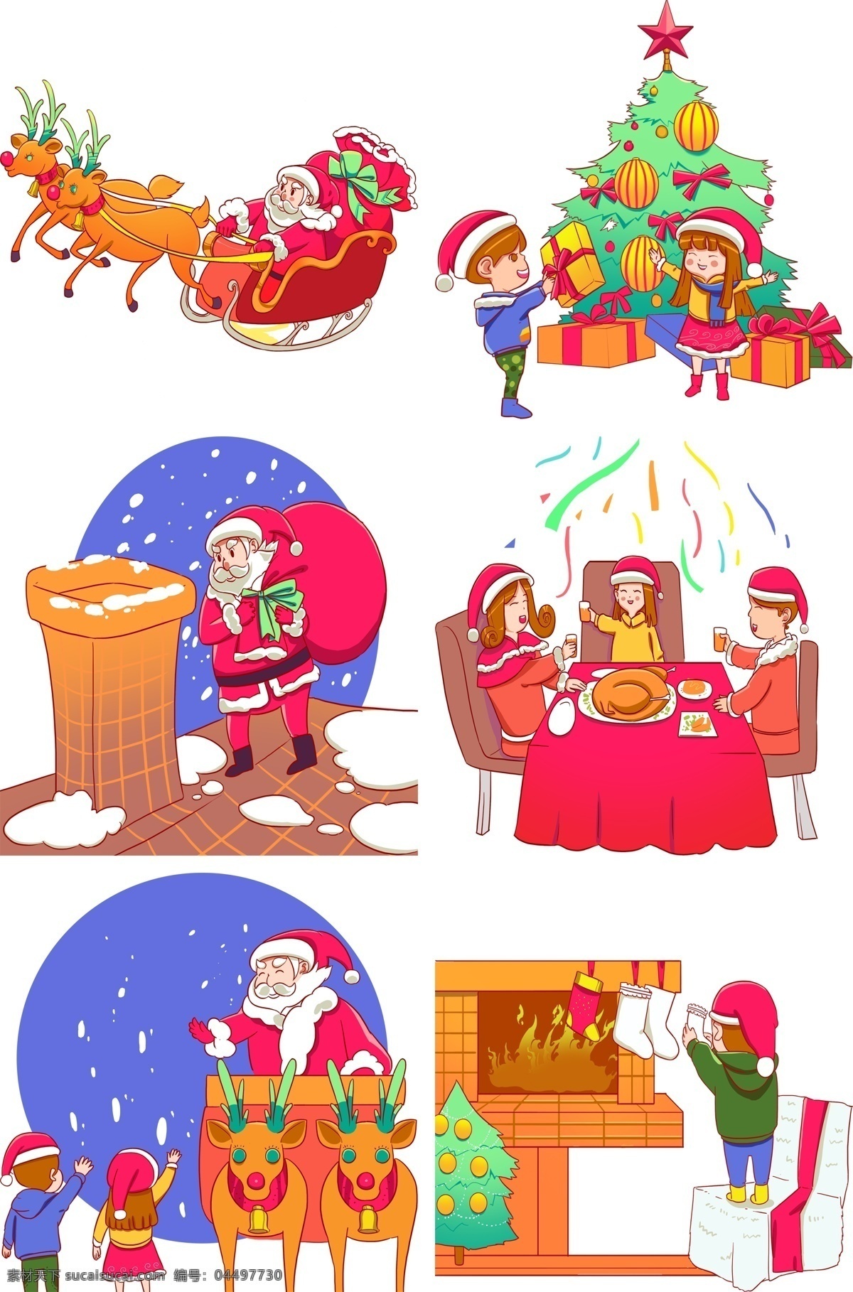 圣诞节 圣诞老人 圣诞树 孩子 圣诞 故事 冬季 冬天 装饰 麋鹿 雪橇车 拉雪橇 圣诞礼物 传统节日 送礼物 飞驰 卡通形象