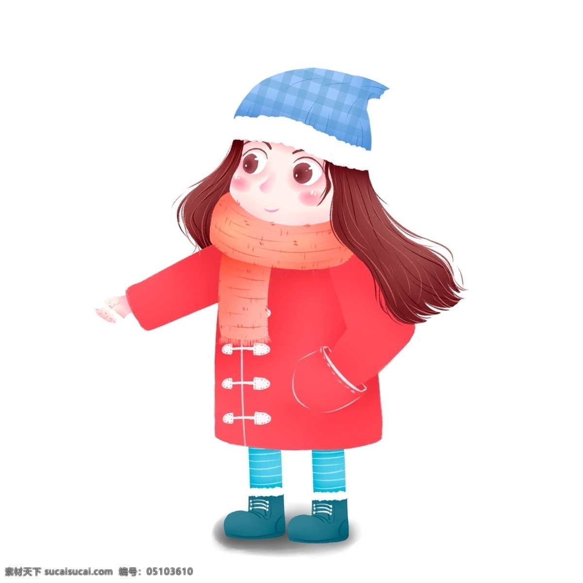 q 萌 愛帶 毛線帽 小女孩 卡通 可愛 清新 人物 冬季 q萌 女孩 兒童 圍巾 大衣 小女生 人物插畫