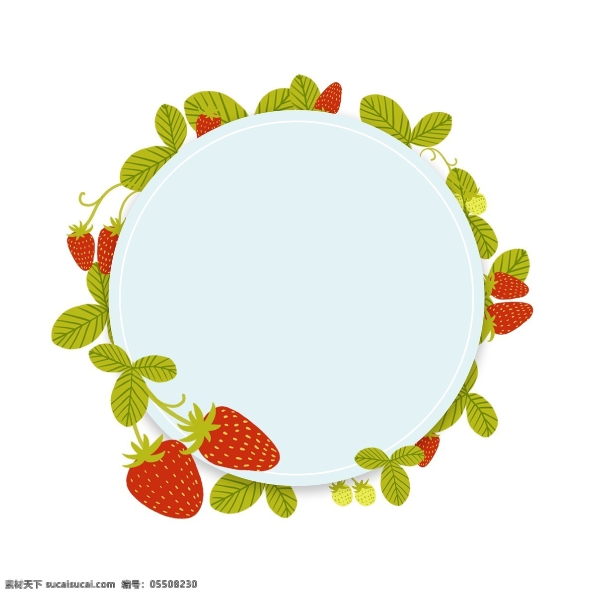 春夏季 草莓 边框 春夏 小清新 叶子 树叶 水果 小果子 红色 圆形边框 文本框