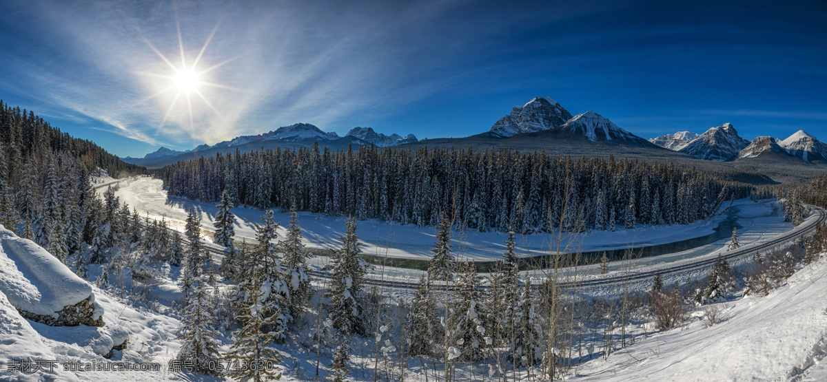 加拿大 班夫 国家 公园 冬季 森林 山 班夫国家公园 雪 云杉属 太阳 大自然 阳光 光线 树林 树木 雪地 自然景观 自然风景