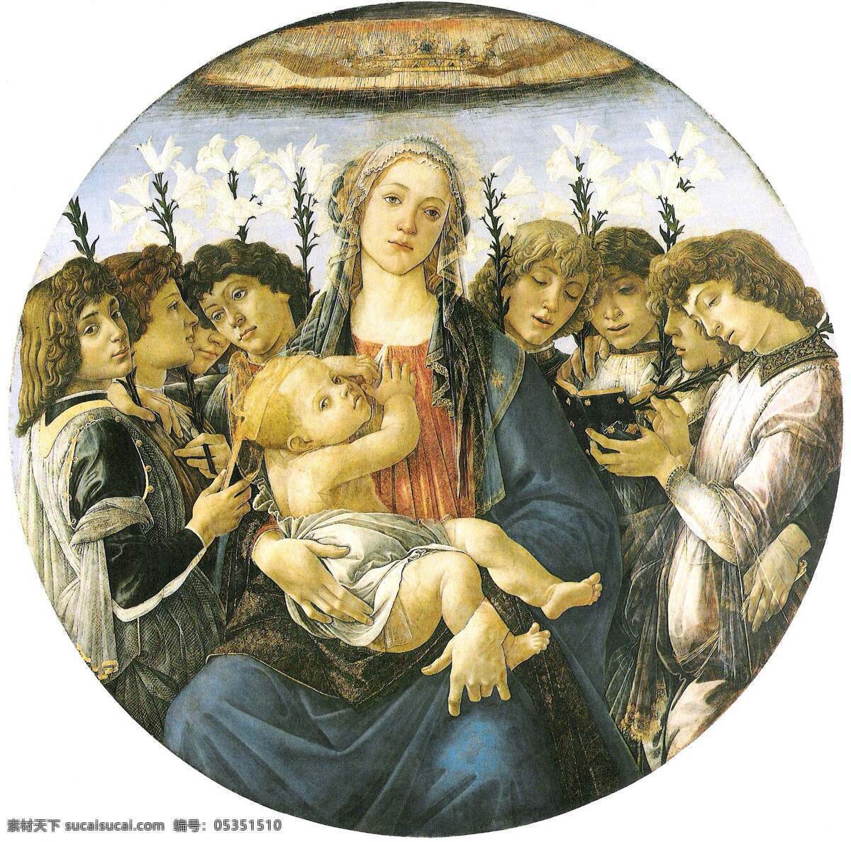 维纳斯的诞生 波提切利 唱歌 天使 圣母子 文化艺术 绘画书法 外国绘画作品 设计图库