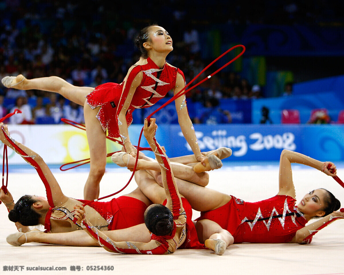 北京 奥运会 女子 艺术 体操 2008 团体项目 齐心协力 柔韧 拼搏 文化艺术 体育运动 精彩瞬间 摄影图库