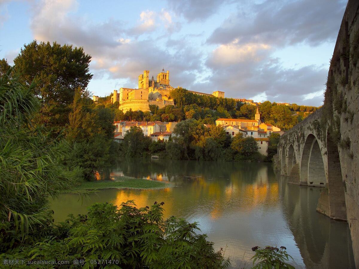 法国 圣 纳泽尔 大 教堂 城堡 风景 河 河流 桥 圣纳泽尔 大教堂 生活 旅游餐饮