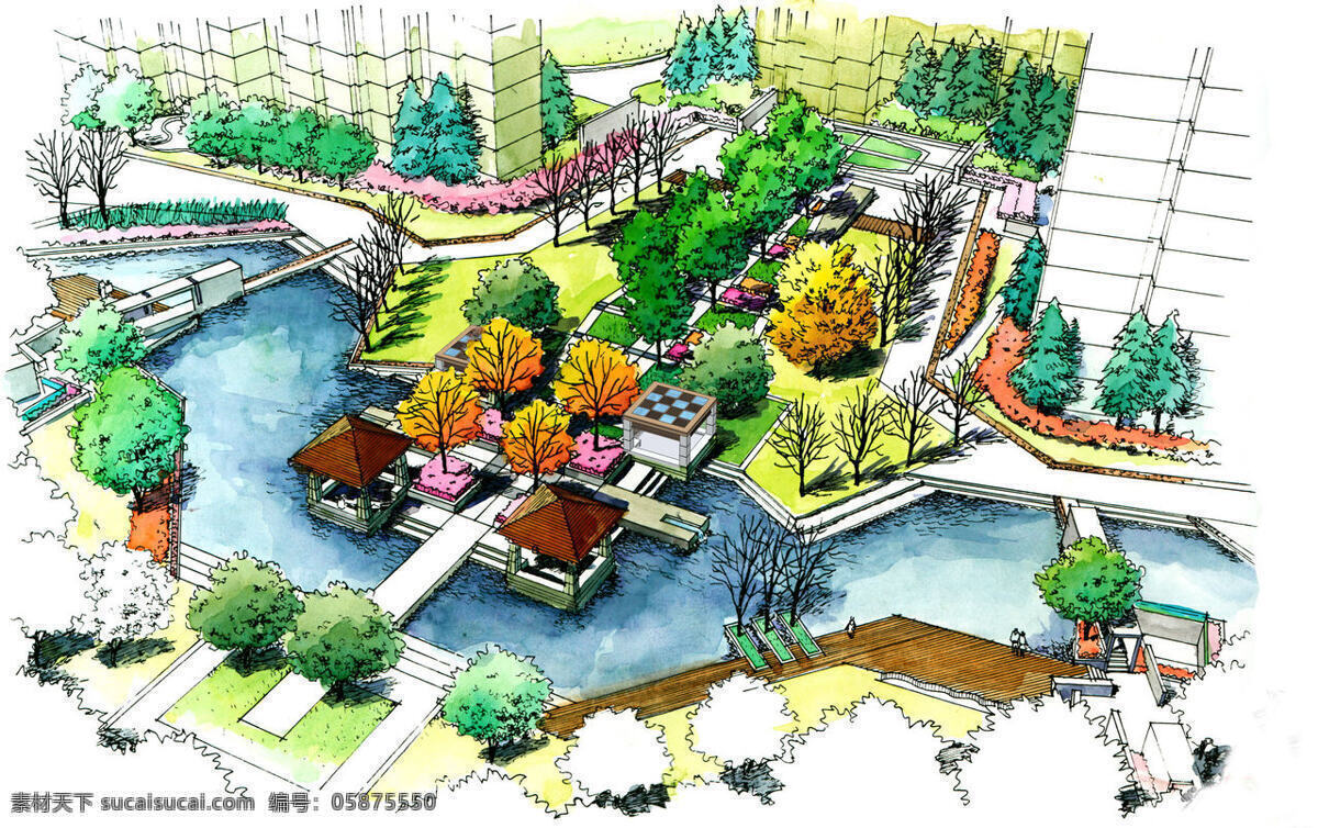 張 居住區(qū) 景觀 節(jié)點 手繪 效果圖 建筑設(shè)計 圖紙 18張 cad素材 建筑圖紙