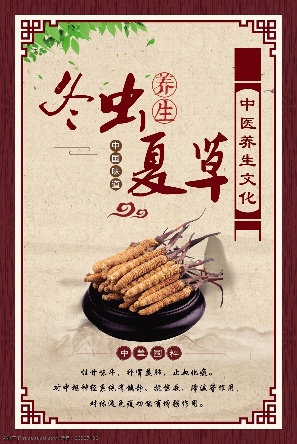 冬蟲夏草 養(yǎng)生 藥材 中式邊框 古典邊框 中醫(yī)養(yǎng)生文化 中華國粹 中藥材