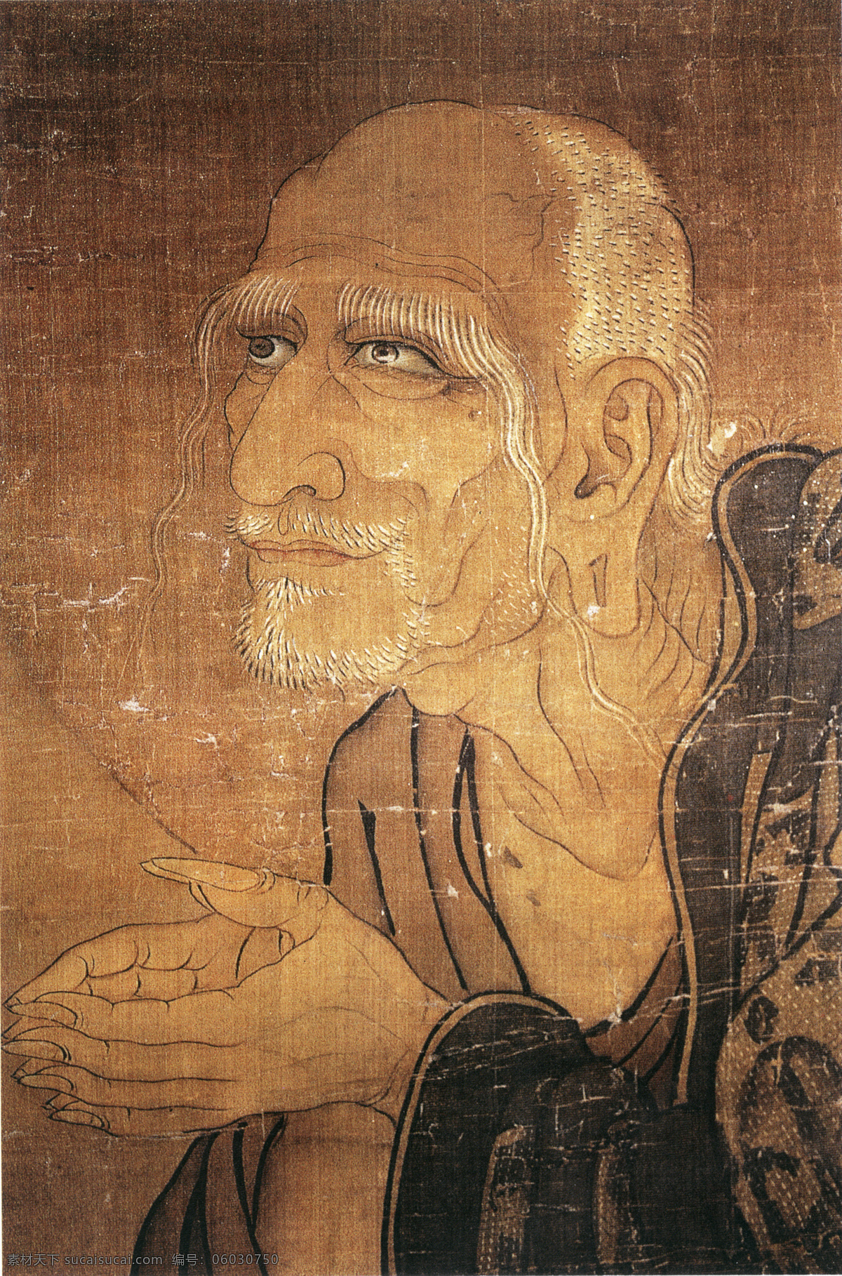 十 六 罗汉 图 部分 设计素材 人物名画 古典藏画 书画美术 棕色