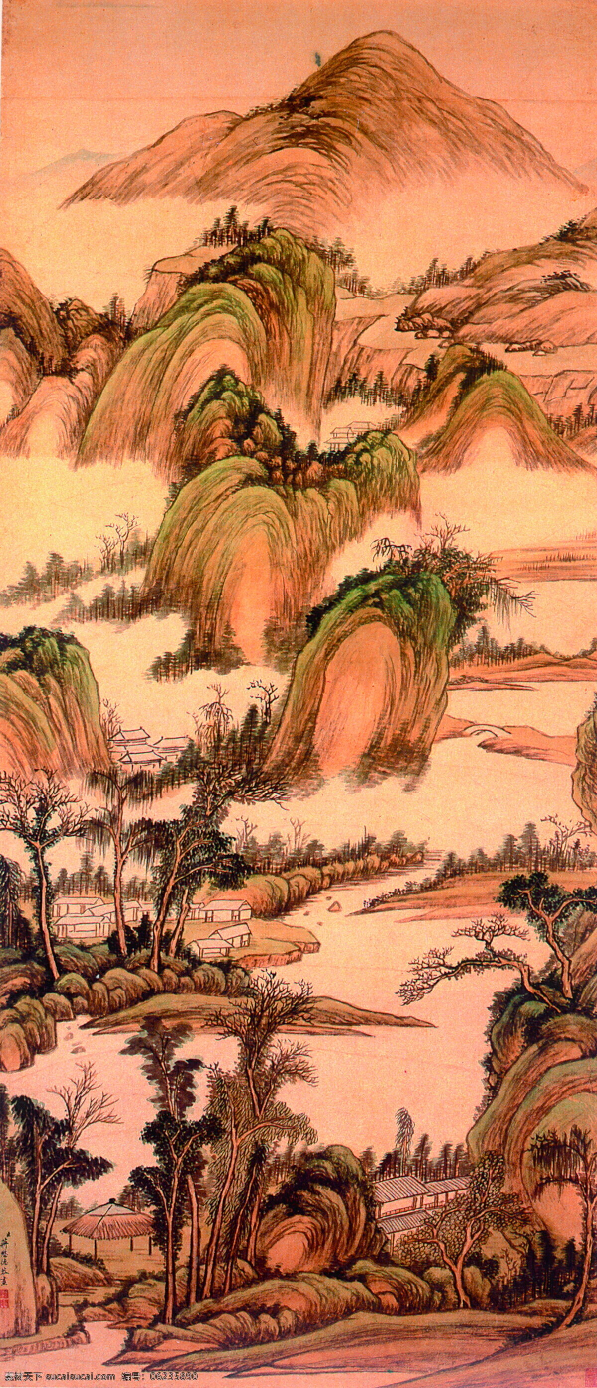 古代插圖 古代書(shū)畫(huà) 設(shè)計(jì)素材 其它插圖 書(shū)畫(huà)美術(shù) 橙色