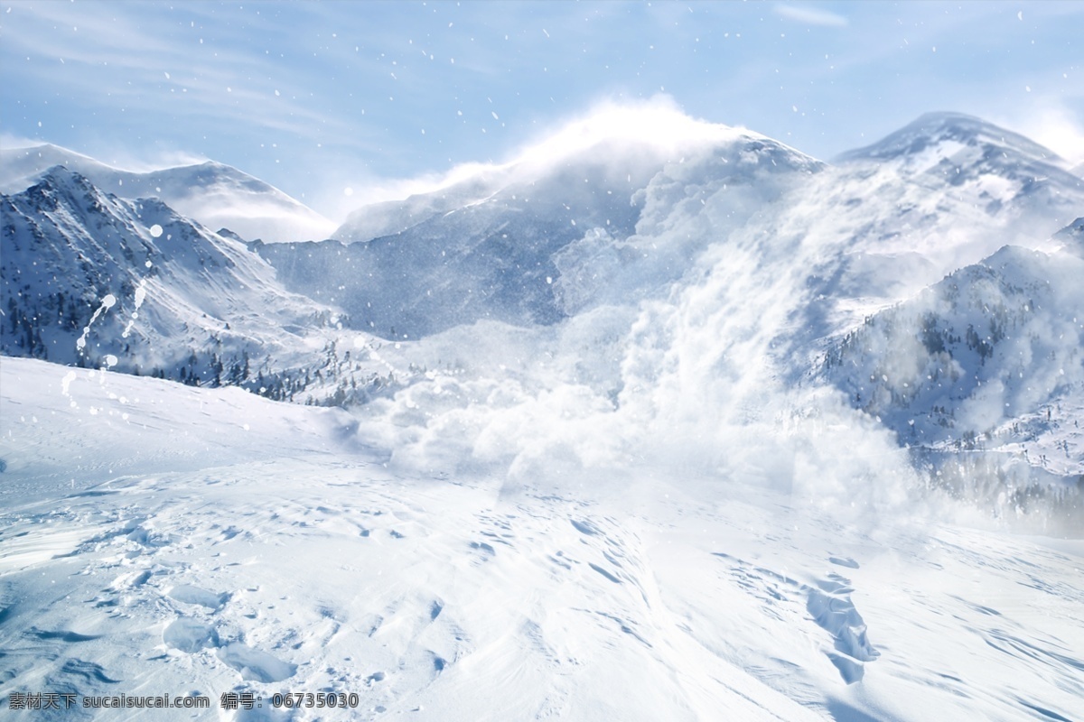 雪山 雪崩 白色 山峰 背景 海报 素材图片 分层