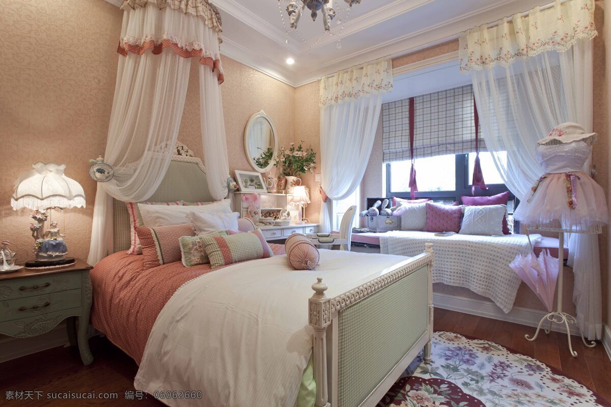 温馨卧室 简约欧式卧室 公主房 粉色 灰色